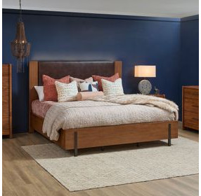 Lincoln Warm Walnut and Rich Brown Queen Upholstered Platform Bed with USB Charging and LED