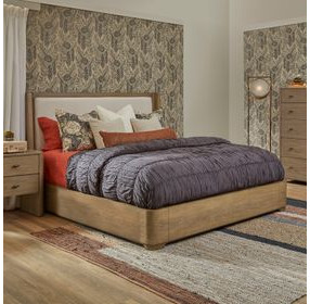 Normandy Cream and Driftwood Performance Fabric King Upholstered Panel Bed