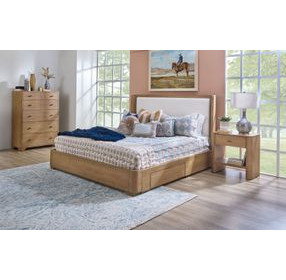 Normandy Cream and Driftwood Performance Fabric King Upholstered Storage Panel Bed