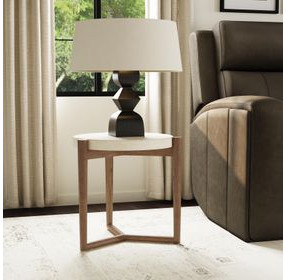 Verona Medium Brown and White Round Stone Top Accent Table