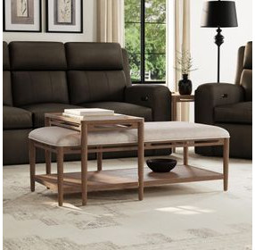 Verona Cream and Medium Brown Performance Fabric Upholstered Rectangular Coffee Table