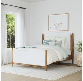 Verona Cream and Medium Brown Performance Fabric Queen Upholstered Panel Bed