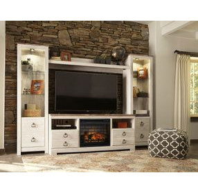 Willowton Whitewash 4 Piece Entertainment Center with Electric Fireplace and LED