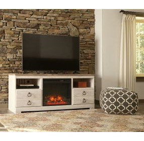 Willowton Whitewash and Brown 63" TV Stand with Electric Fireplace