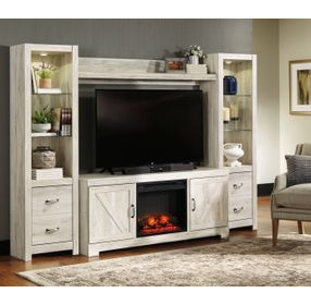 Bellaby Whitewash 4 Piece Entertainment Center with 7 Level Electric Fireplace