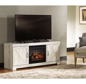 Bellaby Whitewash 63" TV Stand with Electric Fireplace and 2 Doors