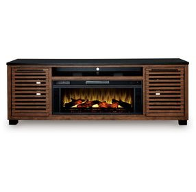 Kallari Warm Brown and Black 84" TV Stand with Electric Fireplace