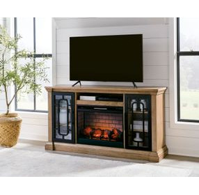 Wittenmyer Rich Light Brown and Matte Black 72" TV Stand with Electric Fireplace