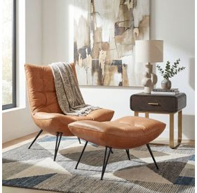 Kayne Brown Leather Upholstered Rectangular Ottoman