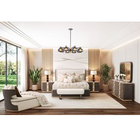 West Kensington Buff and Medium Espresso Upholstered Platform Bedroom Set