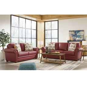 Westfield Cherry Leather Living Room Set with Nailhead Trim