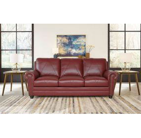 Westfield Cherry 85" Leather Sofa with Nailhead Trim