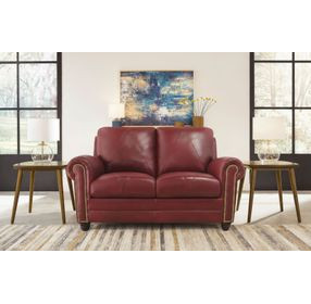 Westfield Cherry 62" Leather Loveseat with Nailhead Trim