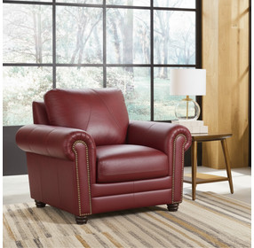 Westfield Cherry Leather Living Room Chair with Nailhead Trim