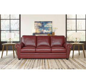 Westfield Cherry 85" Leather Sofa with Nailhead Trim