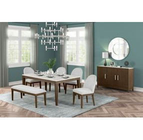 Essence White and Brown 70" Rectangular Marble Top Dining Table