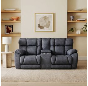 Wild Card Charcoal 82" Power Reclining Console Loveseat with Power Headrest and USB Charging