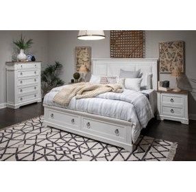 Crownfall Whisper White and Cerused Nutmeg Queen Upholstered Storage Panel Bed