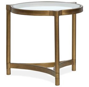 Cassidy Aged Brass and Volakas Classic Round Glass Top End Table