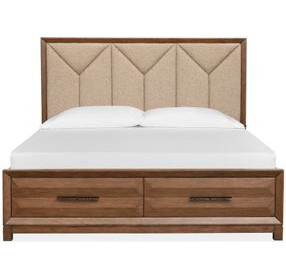 Callisto Bourbon Brown and Santa Cruz Upholstered Storage Panel Bedroom Set