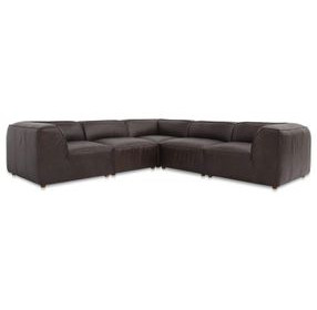 Form Espresso Brown Leather 5 Piece Classic Modular Sectional
