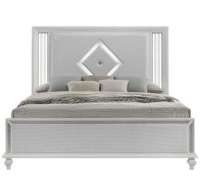Stardust White King Upholstered Panel Bed with LED
