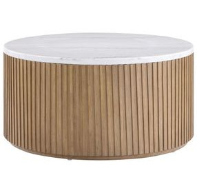 Colvin Brown and White Round Marble Top Ocassional Table