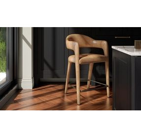 Martens Brown Leather Upholstered Bar Stool