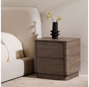 Round Off Tall Walnut Brown 2 Drawer Nightstand