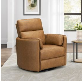 Radius Vintage Caramel Leather Swivel Glider Power Recliner with USB Charging