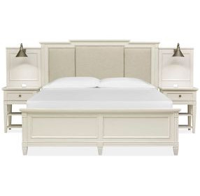 Willowbrook Egg Shell White and Cream Upholstered Wall Panel Bedroom Set with 2 Nightstand and USB Charging