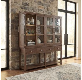 Harbor Drift Worn Saddle 4 Glass Door Display Cabinet with LED