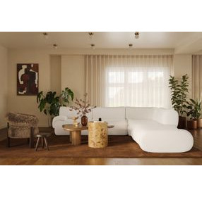 Zenith Cream Upcycled Fabric Modular Sectional with LAF Chair