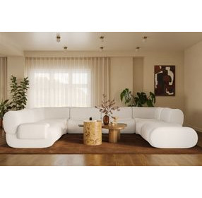 Zenith Cream Upcycled Fabric Modular U-Sectional with LAF Chair
