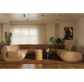 Zenith Latte Brown Velvet Modular U-Sectional with LAF Chair