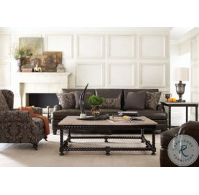 Cordova Ebonized and Travertine Stone Rectangular Cocktail Table