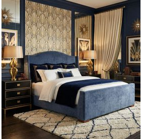 Boulevard Blue and Brown Queen Upholstered Panel Bed