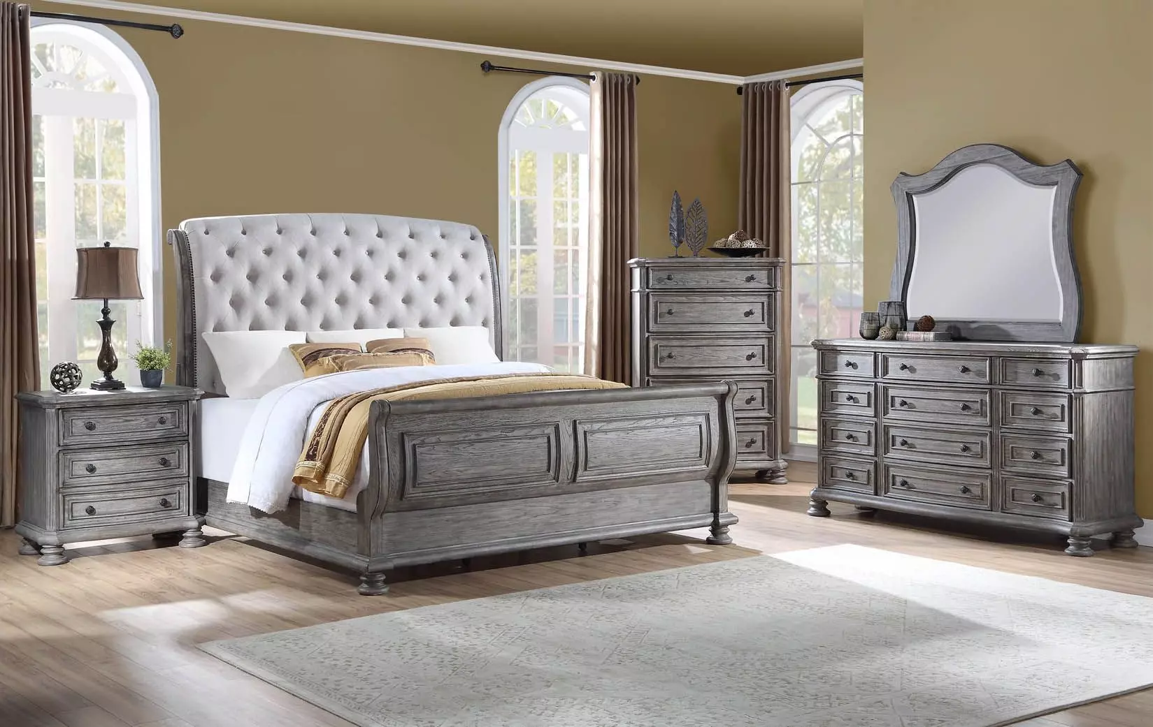 B01623 Gray Upholstered Queen Sleigh Bed From Avalon Furniture