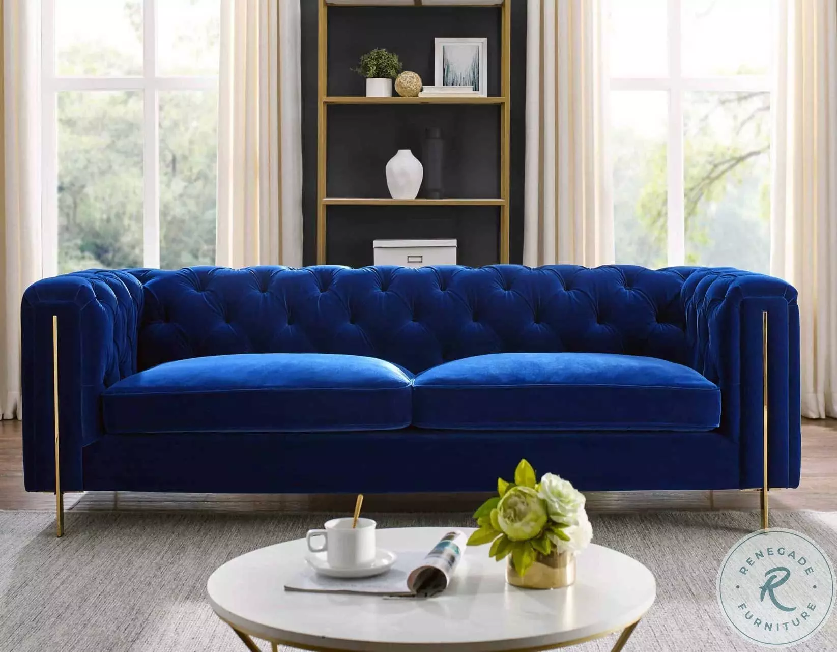 Steve Silver Charlene Blue Velvet Button Tufted Sofa