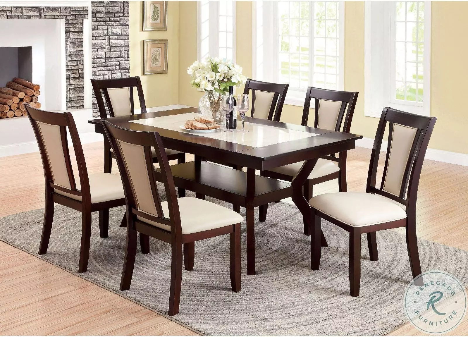 Brent Dark Cherry Faux Marble Insert Rectangular Trestle Dining Set from Furniture of America CM3984T Coleman Furniture