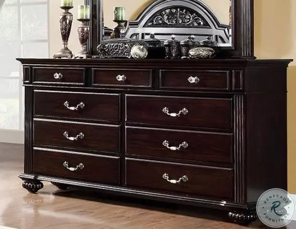 dark wood dresser with gold hardware Syracuse Walnut eco fabric