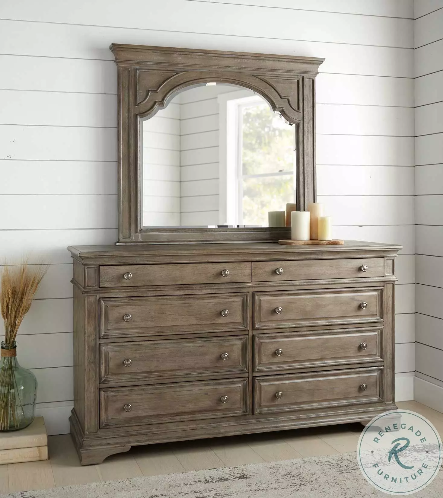 Highland Park Waxed Driftwood Upholstered Panel Bedroom set