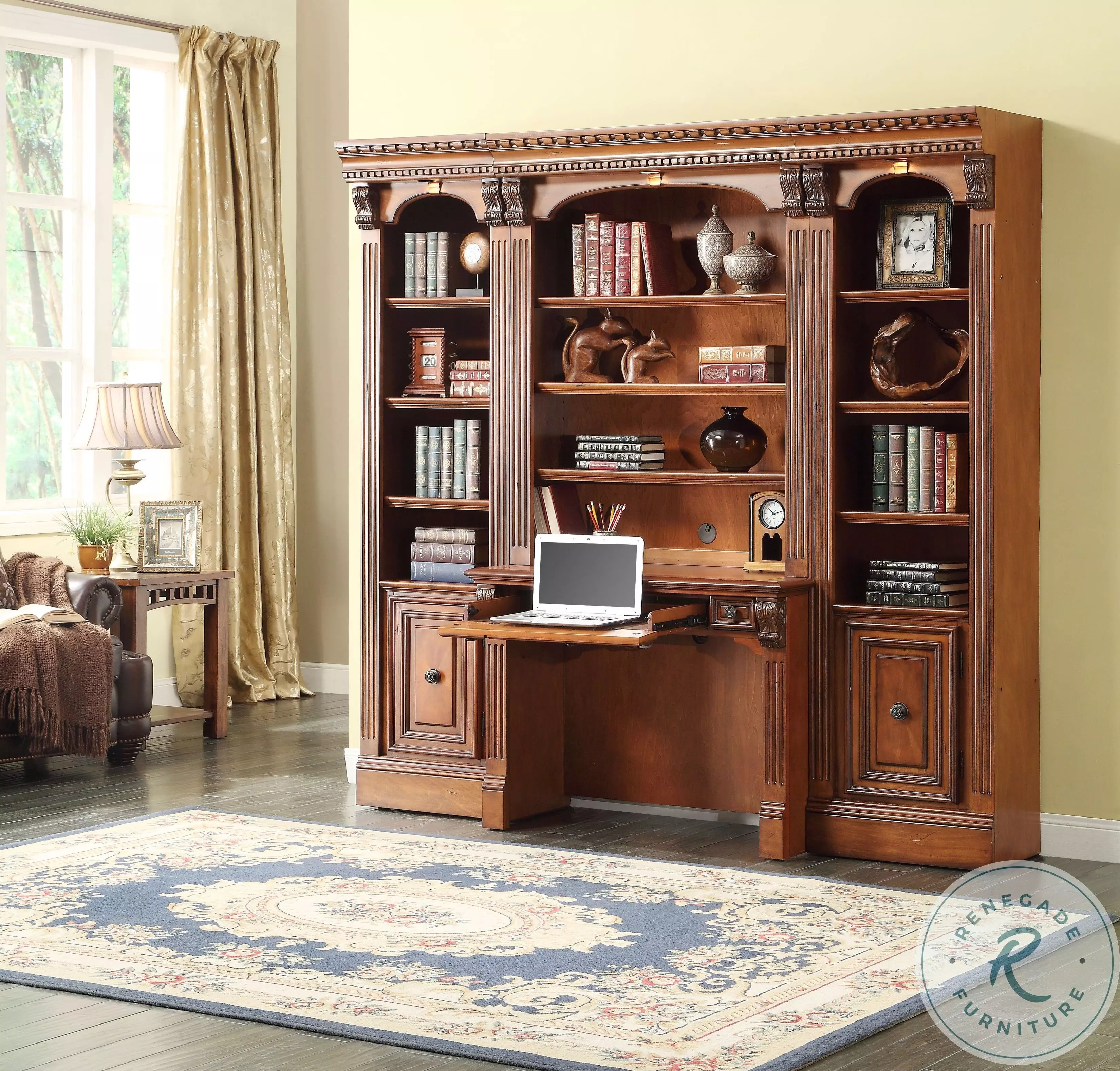 Hayes Antique Vintage Pecan 4 Piece Library Wall From Golden Crest