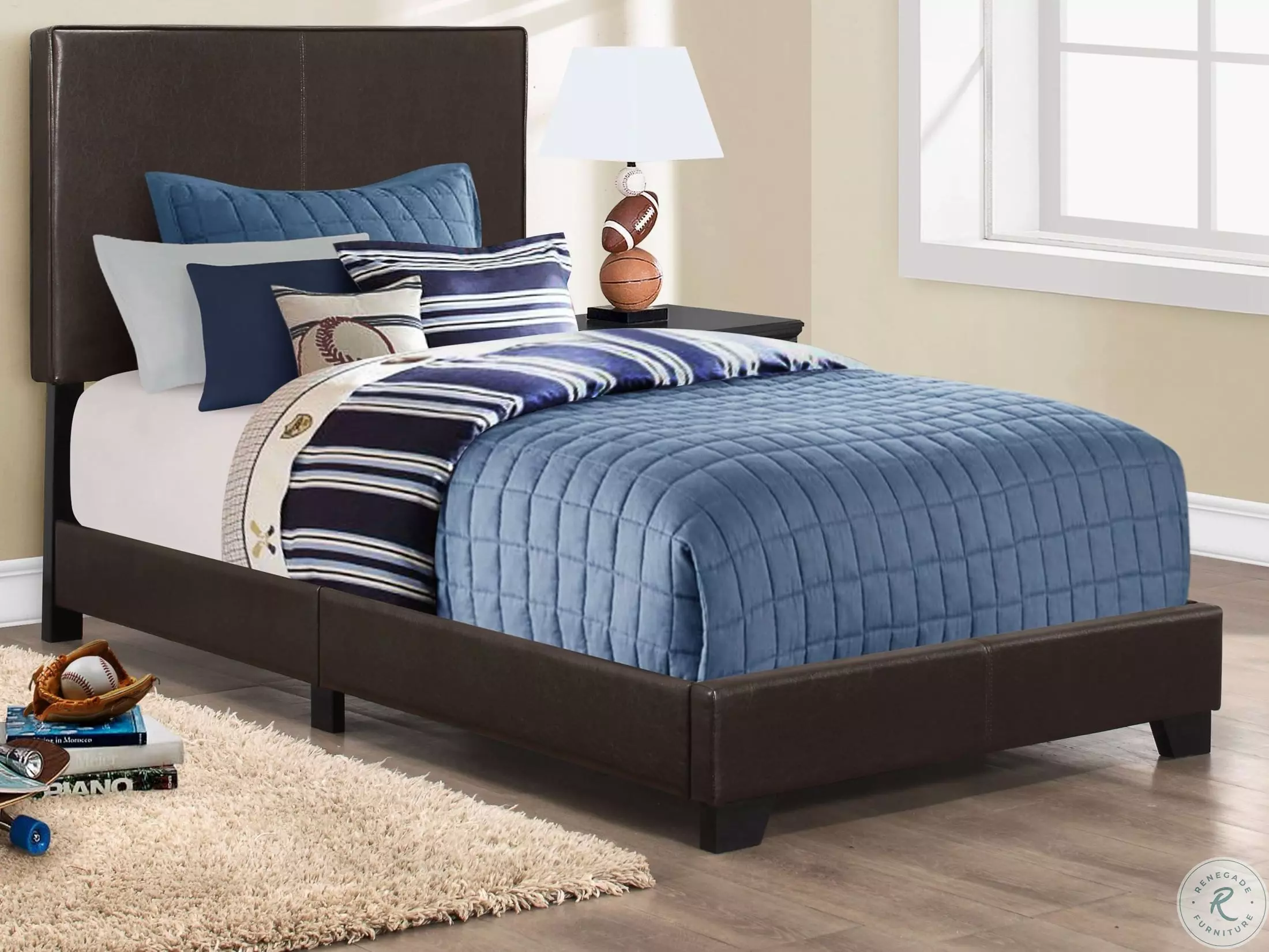 5910T Dark Brown Twin Upholstered Panel Bed from Monarch Coleman Furniture