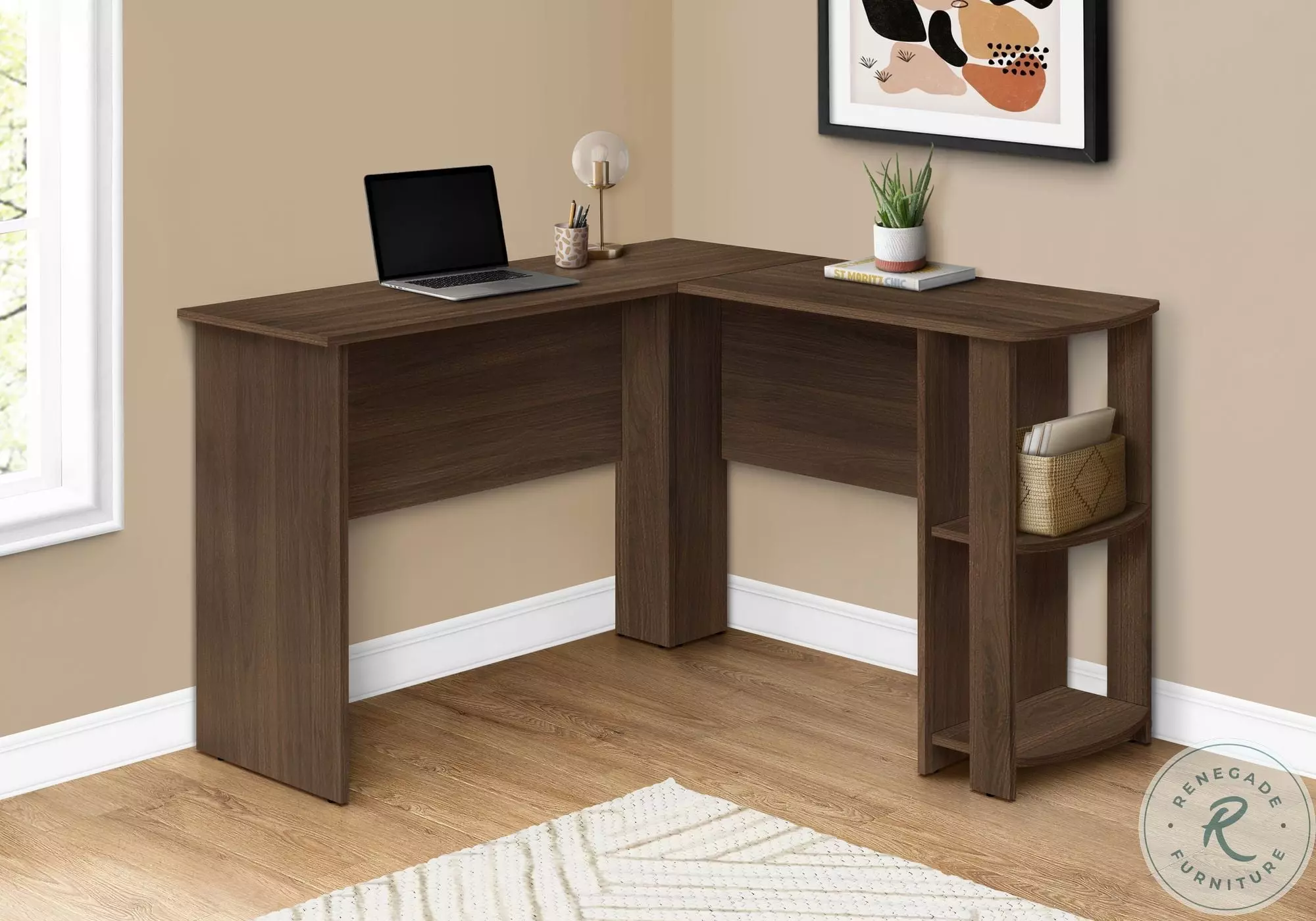 7721 Dark Walnut L Shaped Computer Desk From Monarch | Coleman