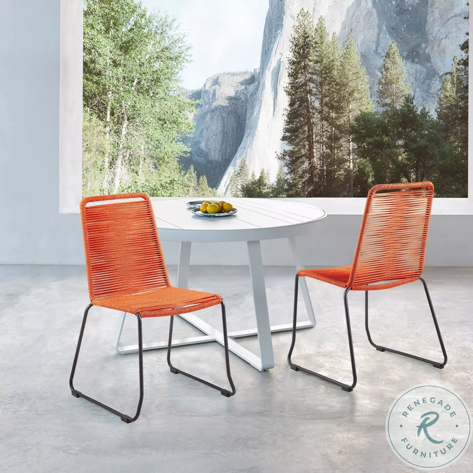 Armen Living Shasta Outdoor Metal and Rope Stackable Dining Chair Set of 2