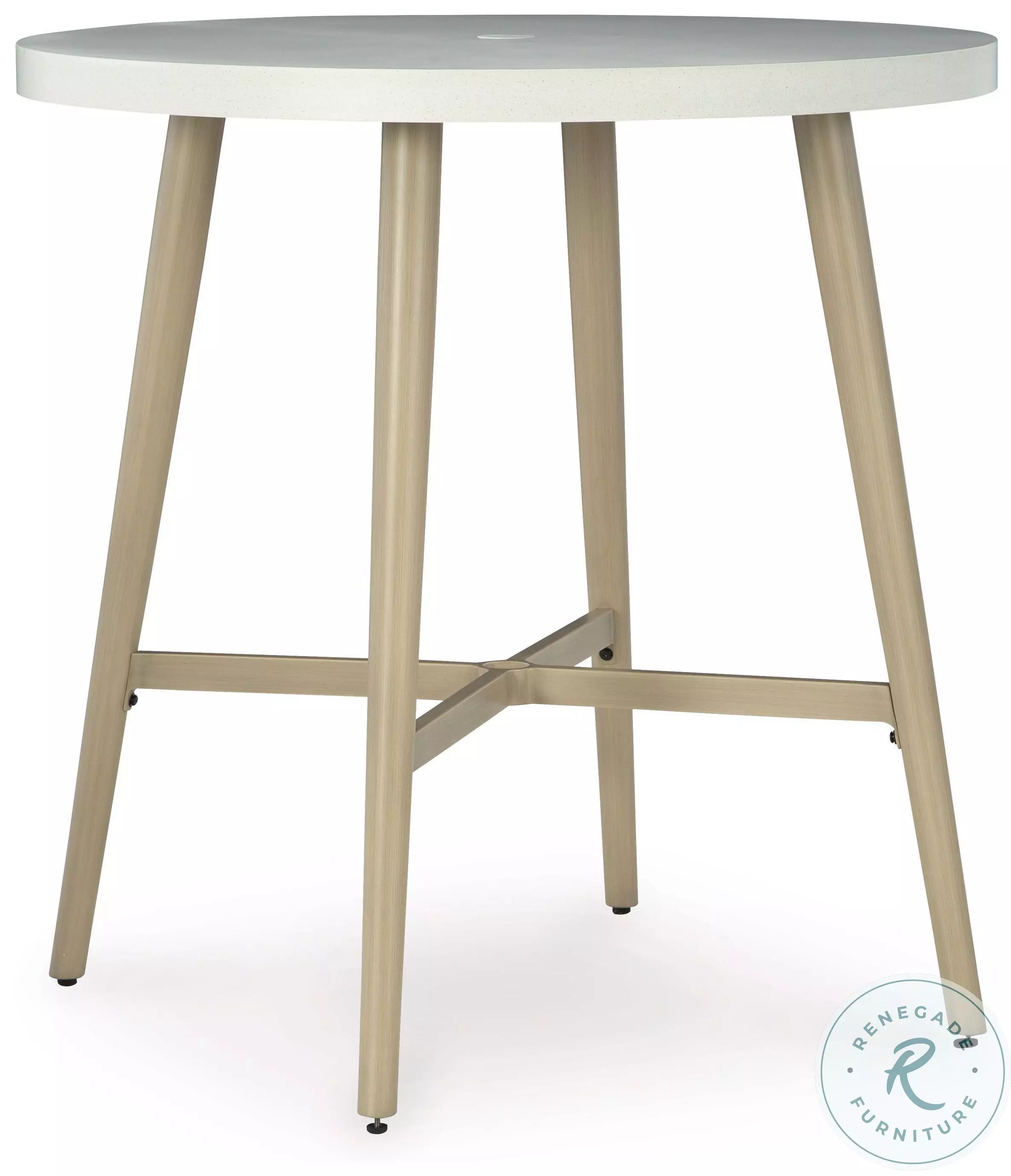 Seton Creek Stone And Beige Wood Outdoor Round Bar Table Set from