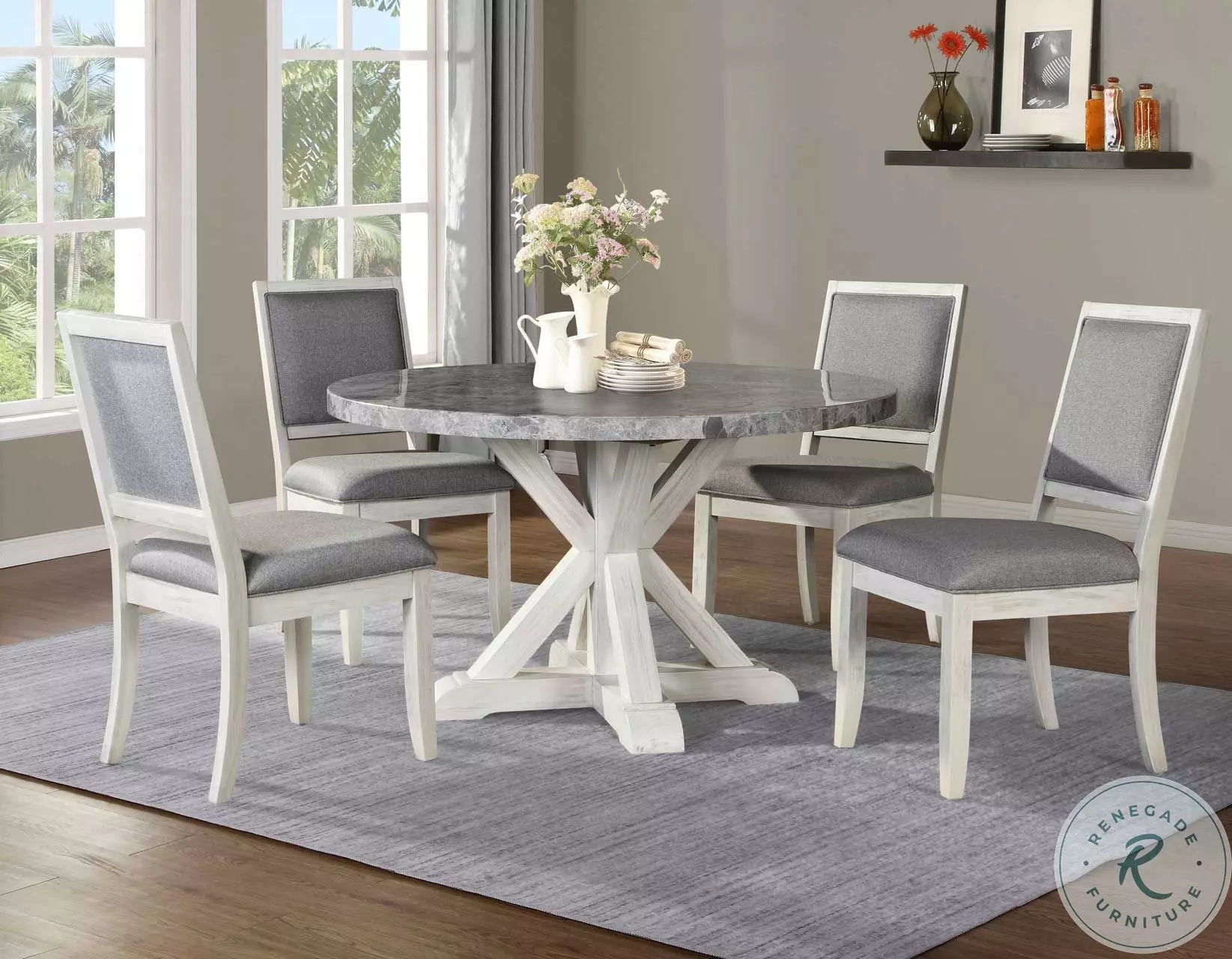 Canova Gray Marble And White 52 Round Dining Room Set from Steve Silver Coleman Furniture