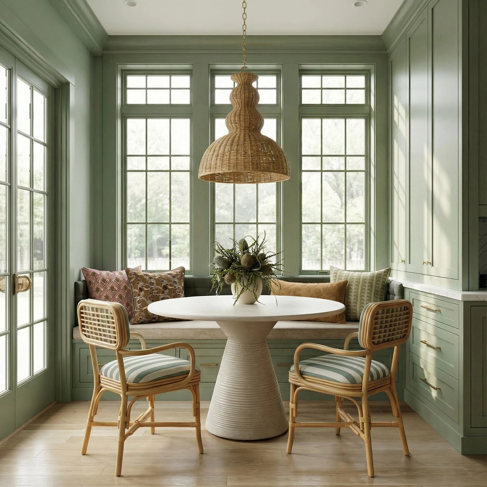 Dorine Mint Green and White Performance Fabric Upholstered Arm