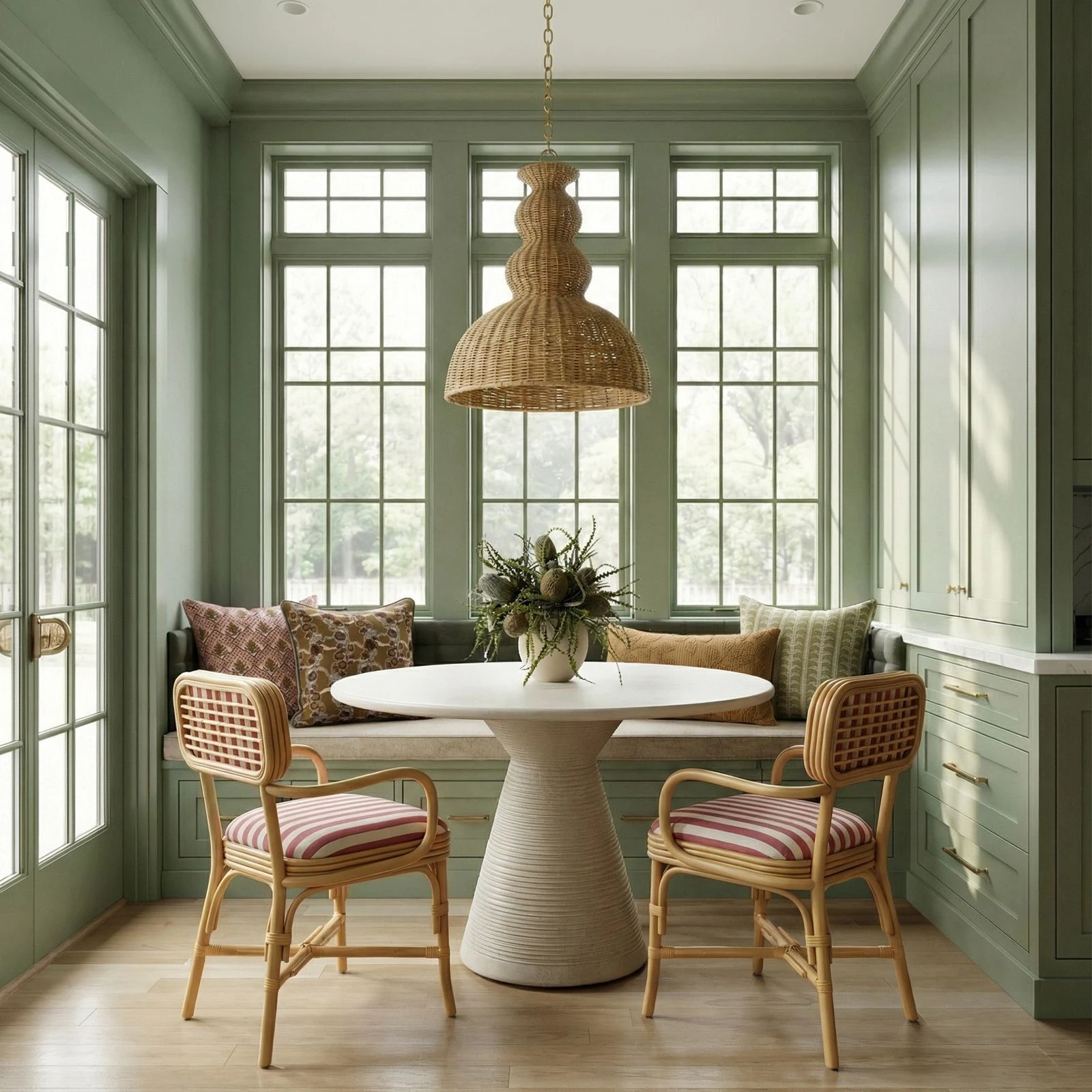 Dorine Mint Green and White Performance Fabric Upholstered Arm